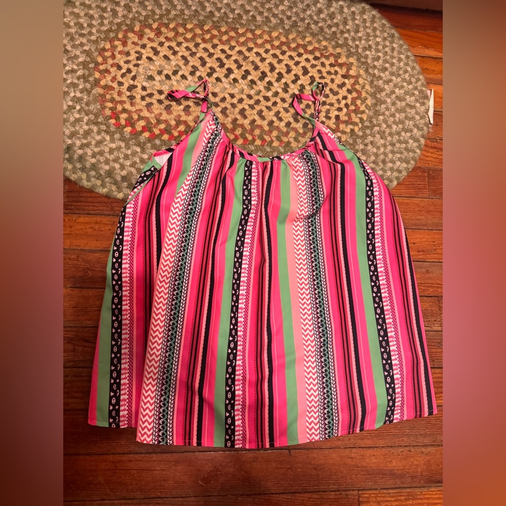 Chic Nation Pink and Green Striped Blouse